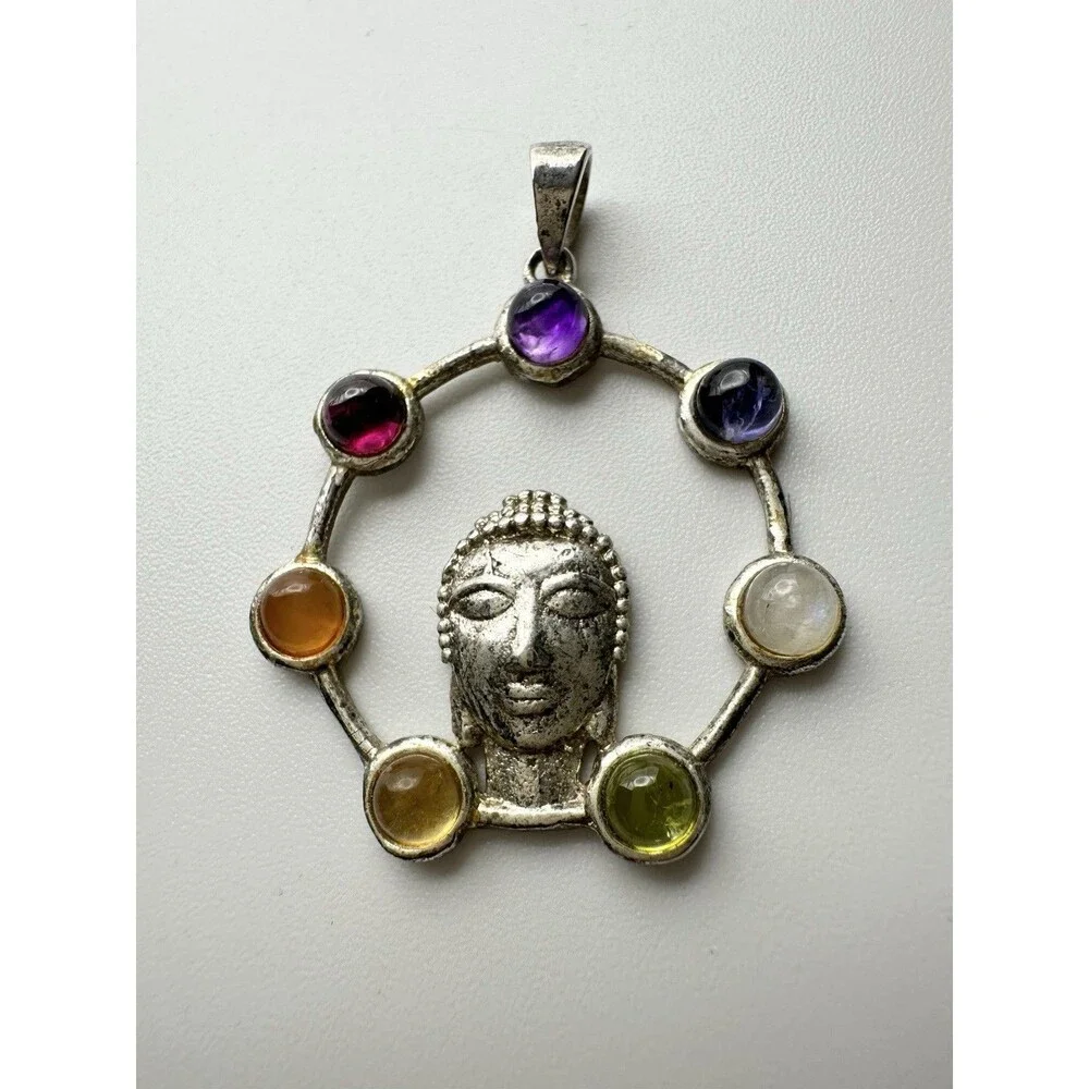Buddha Amethyst Garnet Moonstone Chakra Pendant
